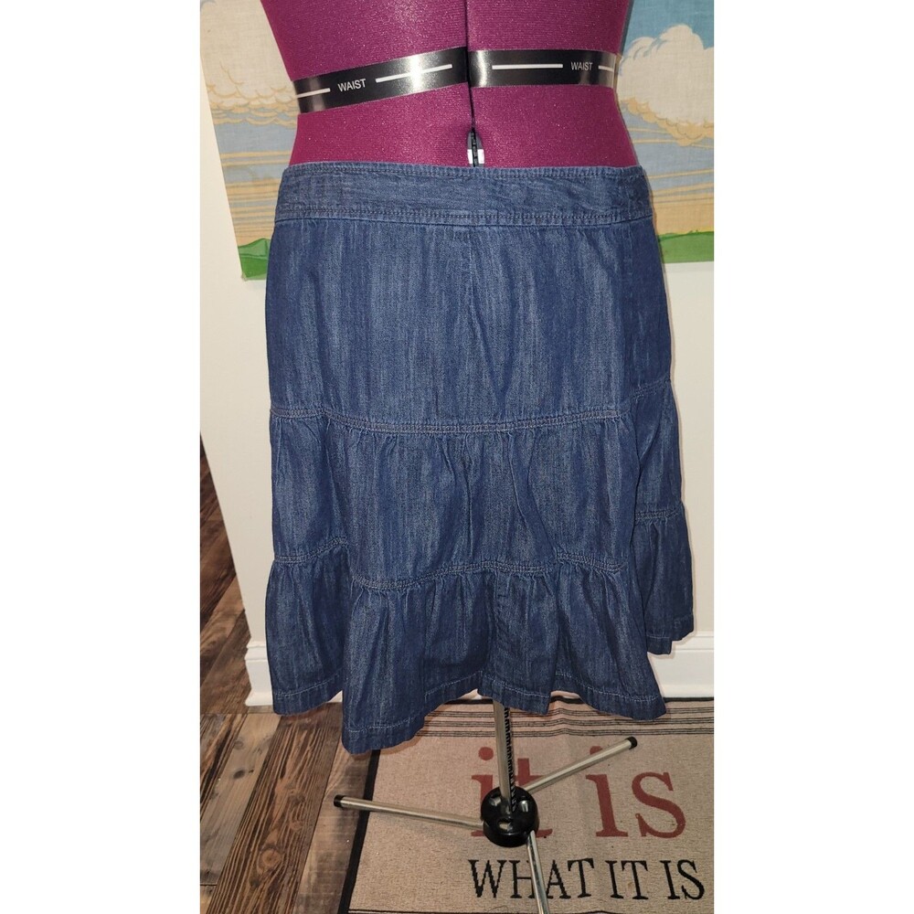 Ann Taylor LOFT Dark Wash Denim Tiered Ruffle Boho Peasant Western Skirt Size 16
